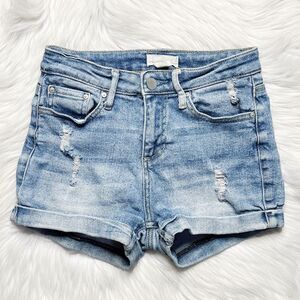 Ivy + Main Distressed Cuffed High Rise Shorts Light Denim Wash Size 1